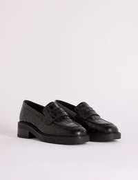Black Croc-Embossed Chunky Loafes