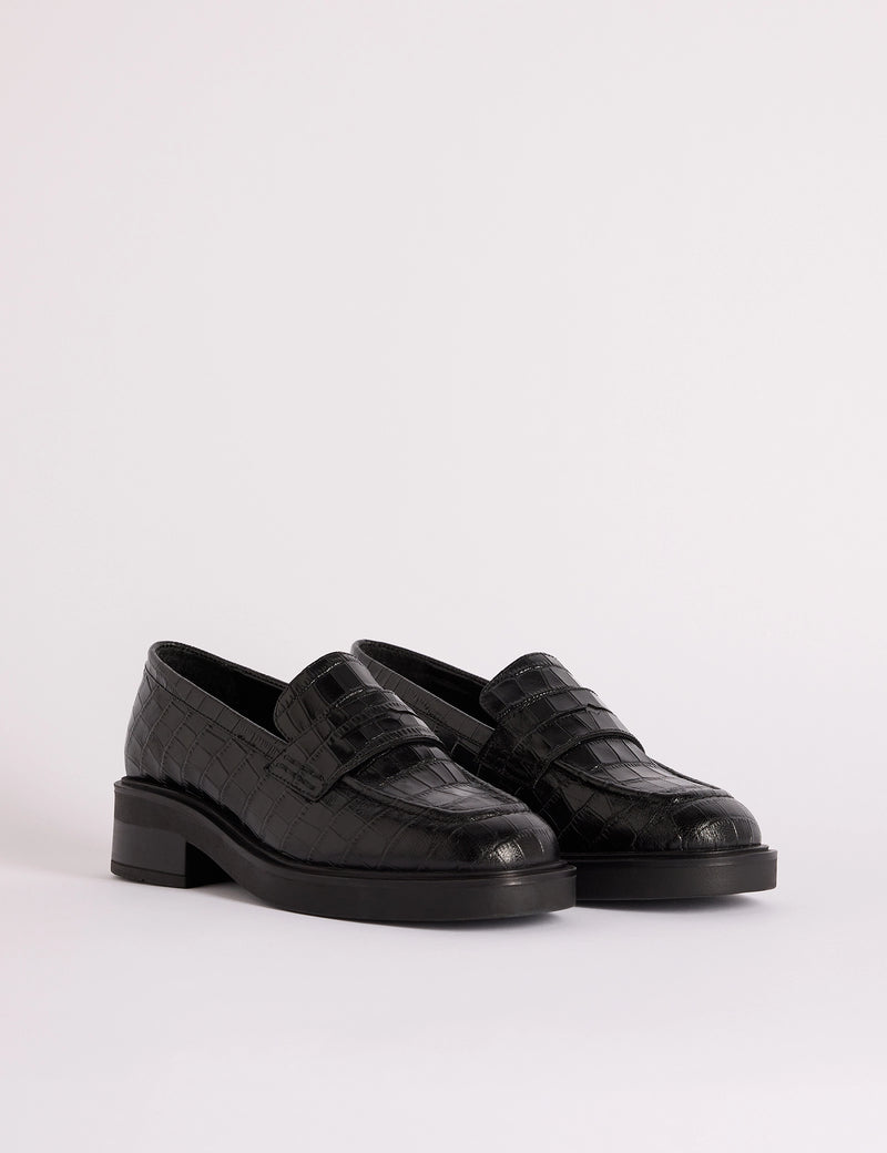 Black Croc-Embossed Chunky Loafes