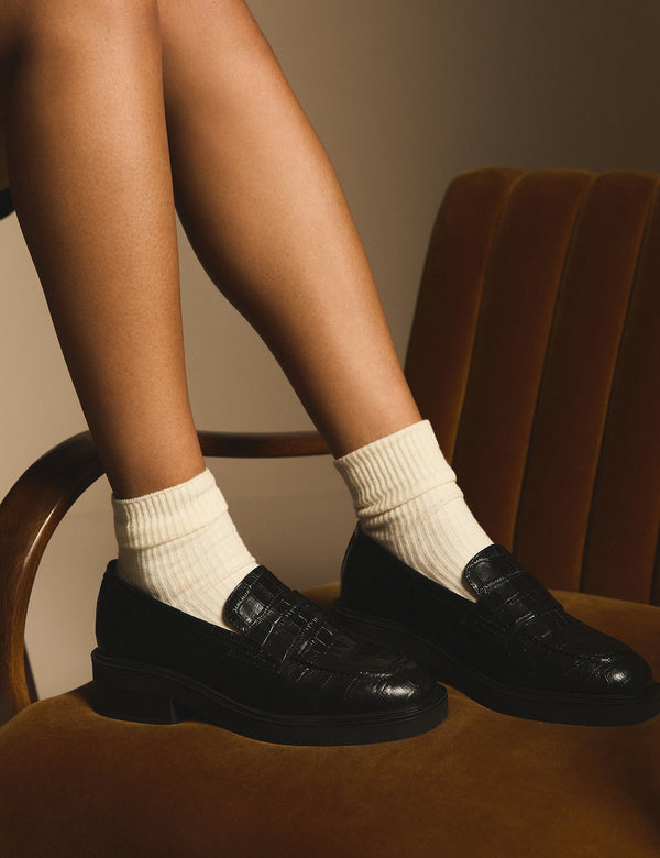 Black Croc-Embossed Chunky Loafes