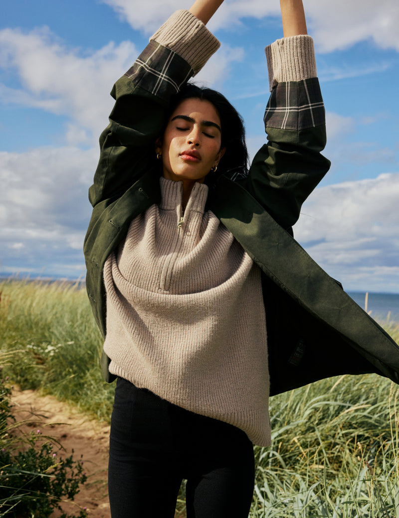 Khaki Tartan Trim Country Jacket