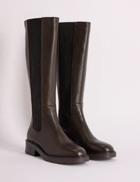 Mahogany Brown Leather Knee High Boots