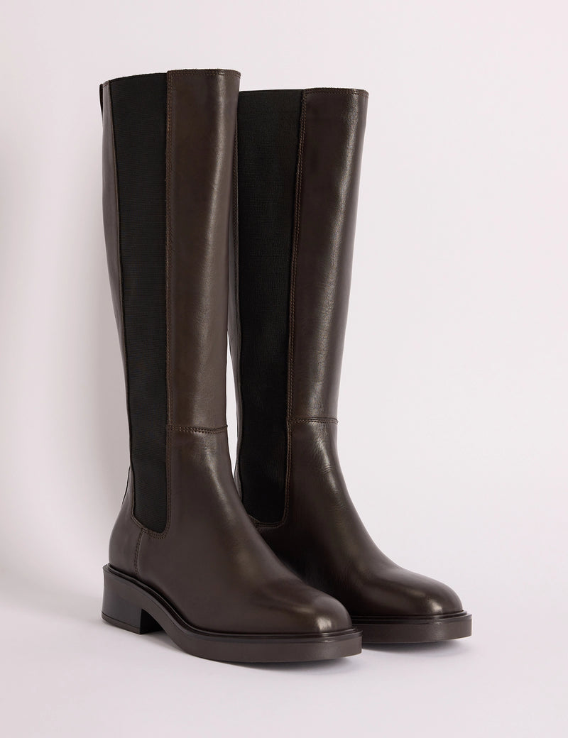 Mahogany Brown Leather Knee High Boots