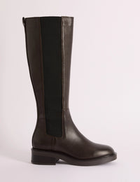 Mahogany Brown Leather Knee High Boots