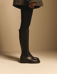 Mahogany Brown Leather Knee High Boots