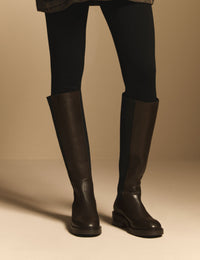 Mahogany Brown Leather Knee High Boots