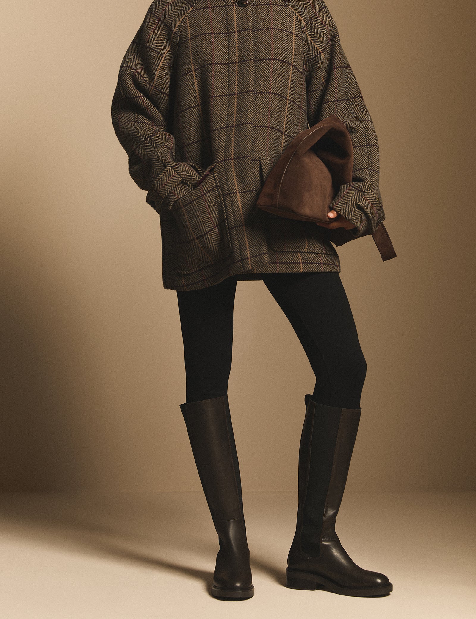 Mahogany Brown Leather Knee High Boots