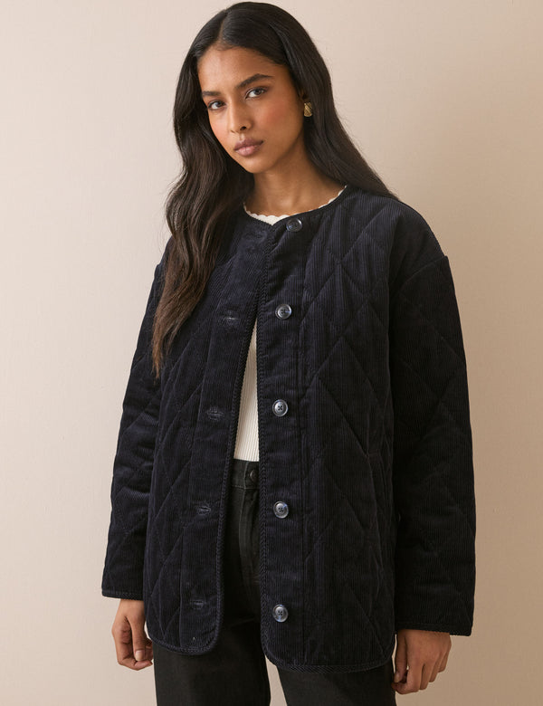 Navy Quilted Cord Jacket