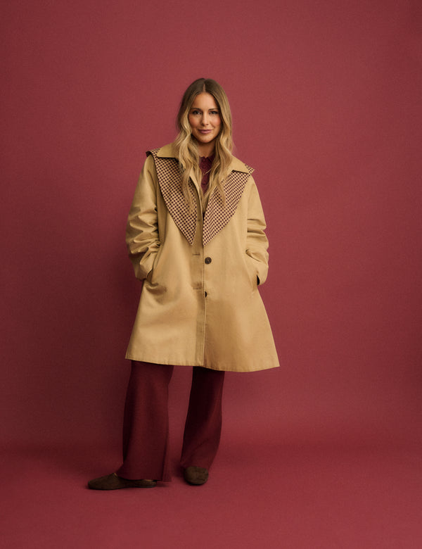 Camel Contrast Hood Trench Coat