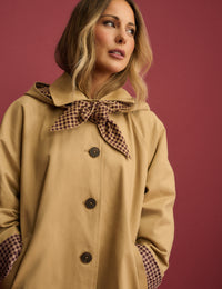 Camel Contrast Hood Trench Coat
