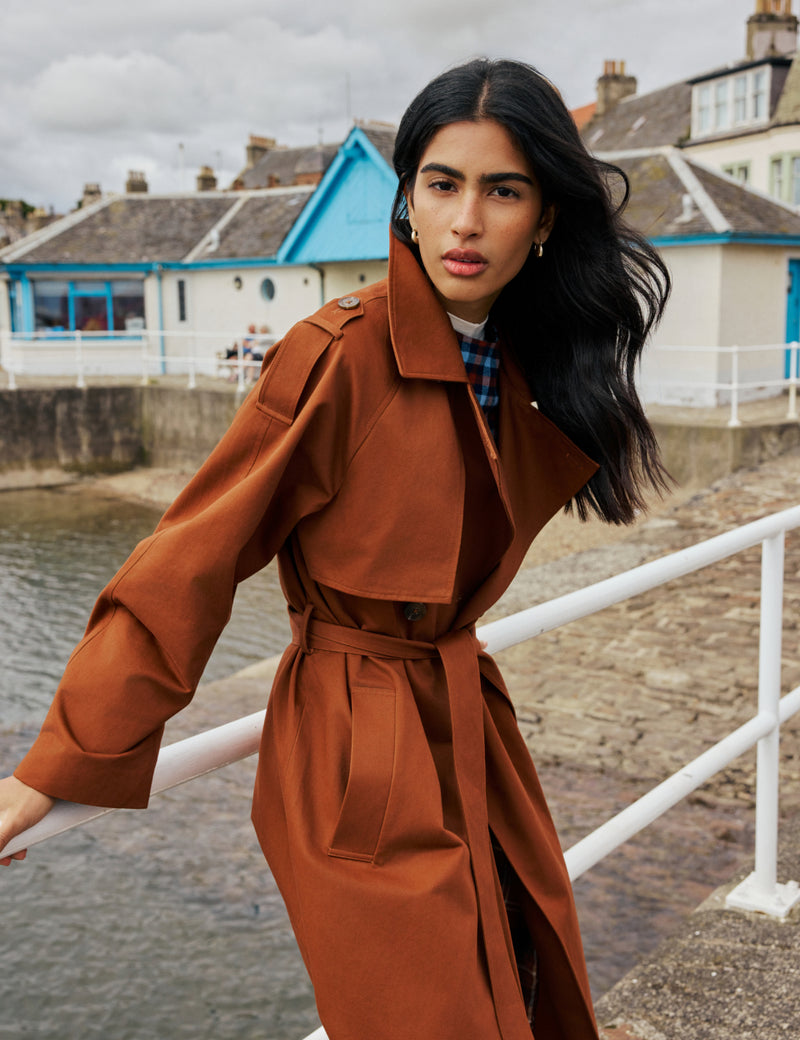 Light Brown Double-Breasted Trench Coat