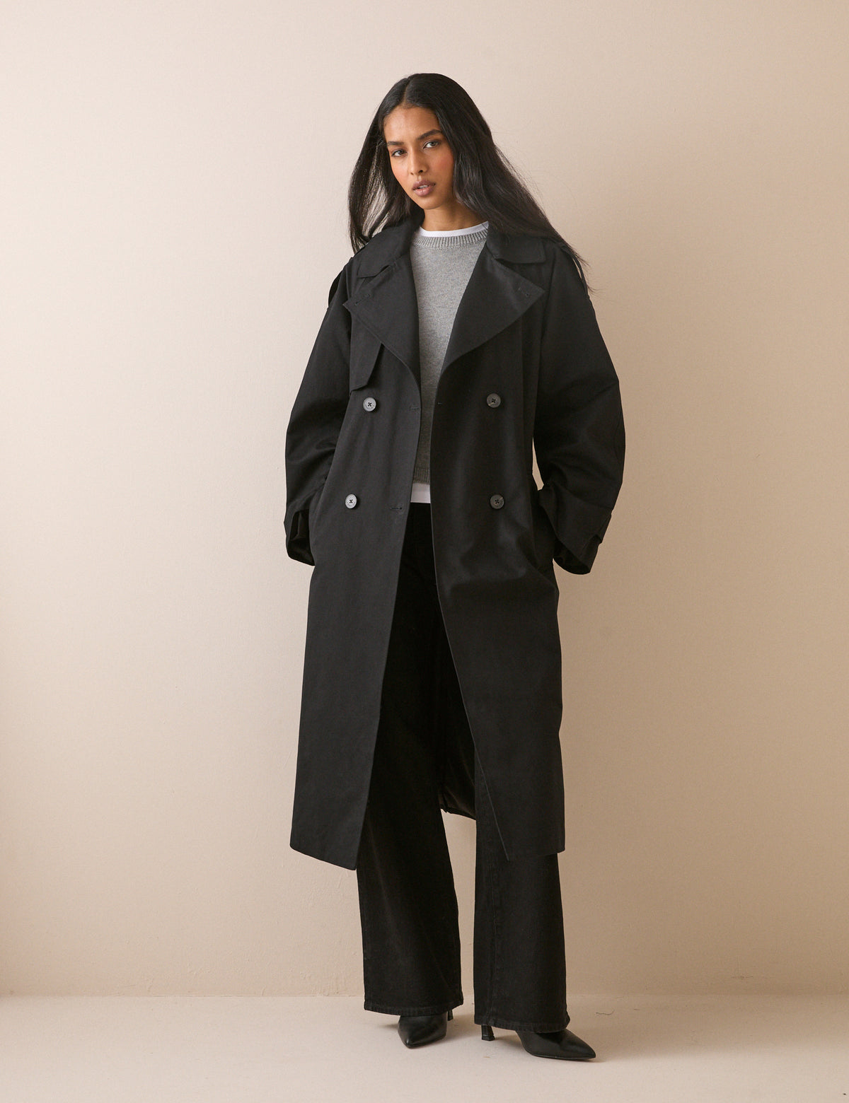 Black Double-Breasted Trench Coat