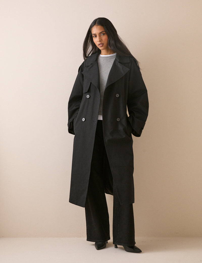 Black Double-Breasted Trench Coat
