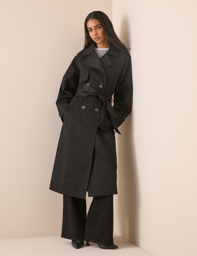 Black Double-Breasted Trench Coat