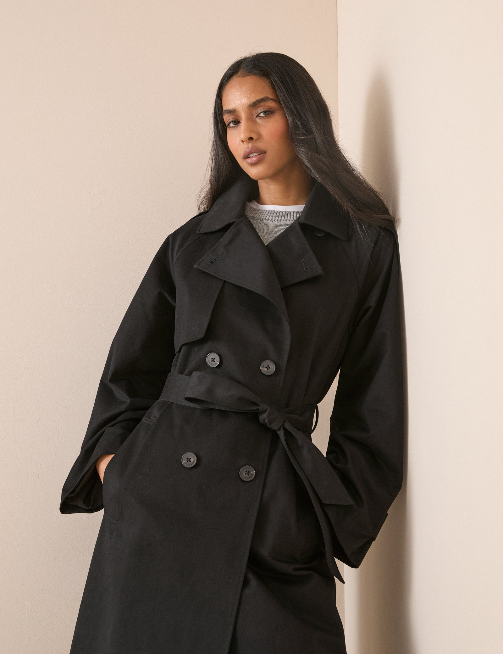 Black Double-Breasted Trench Coat