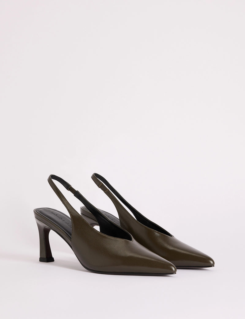 Green High Vamp Sling Back Heels