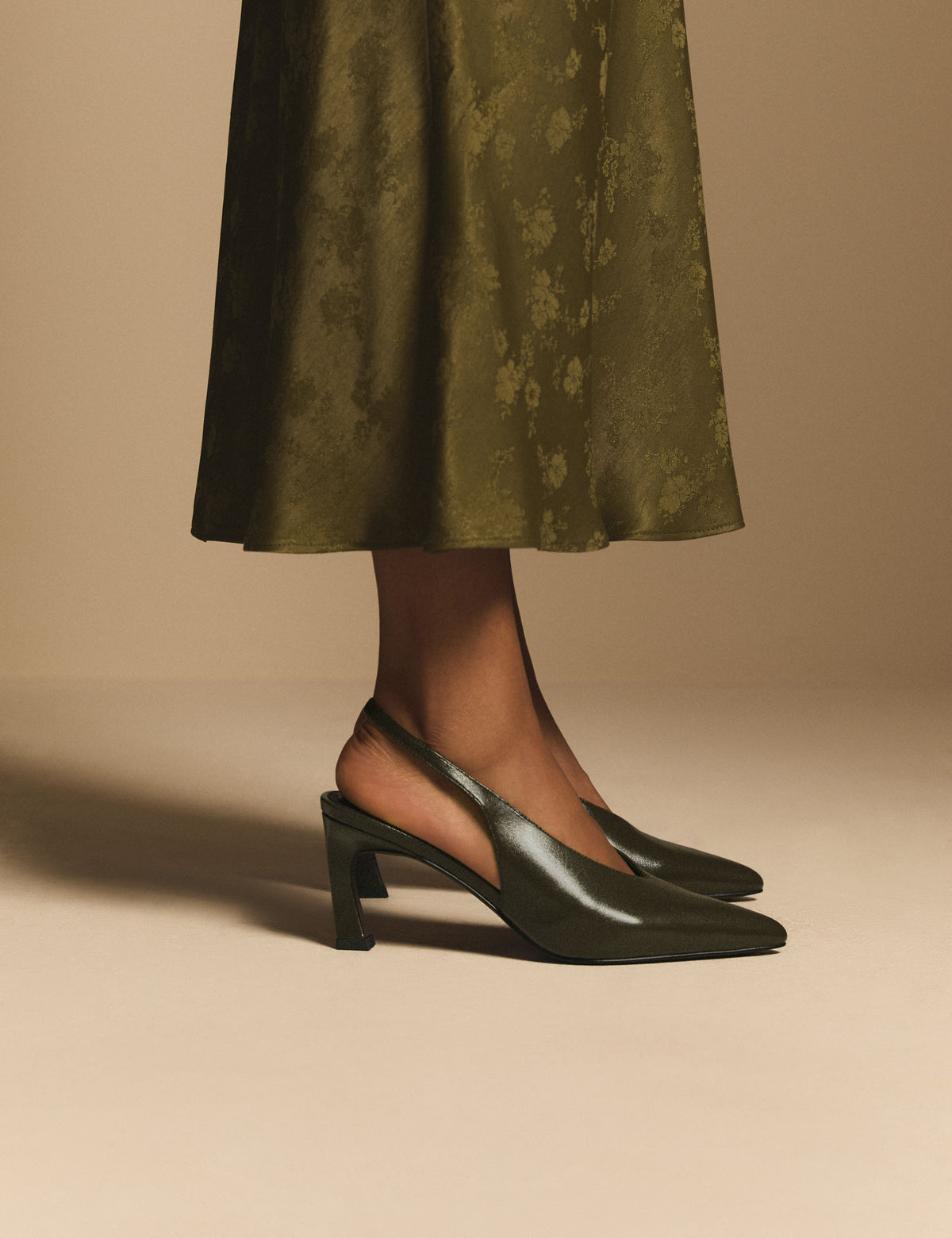 Green High Vamp Sling Back Heels