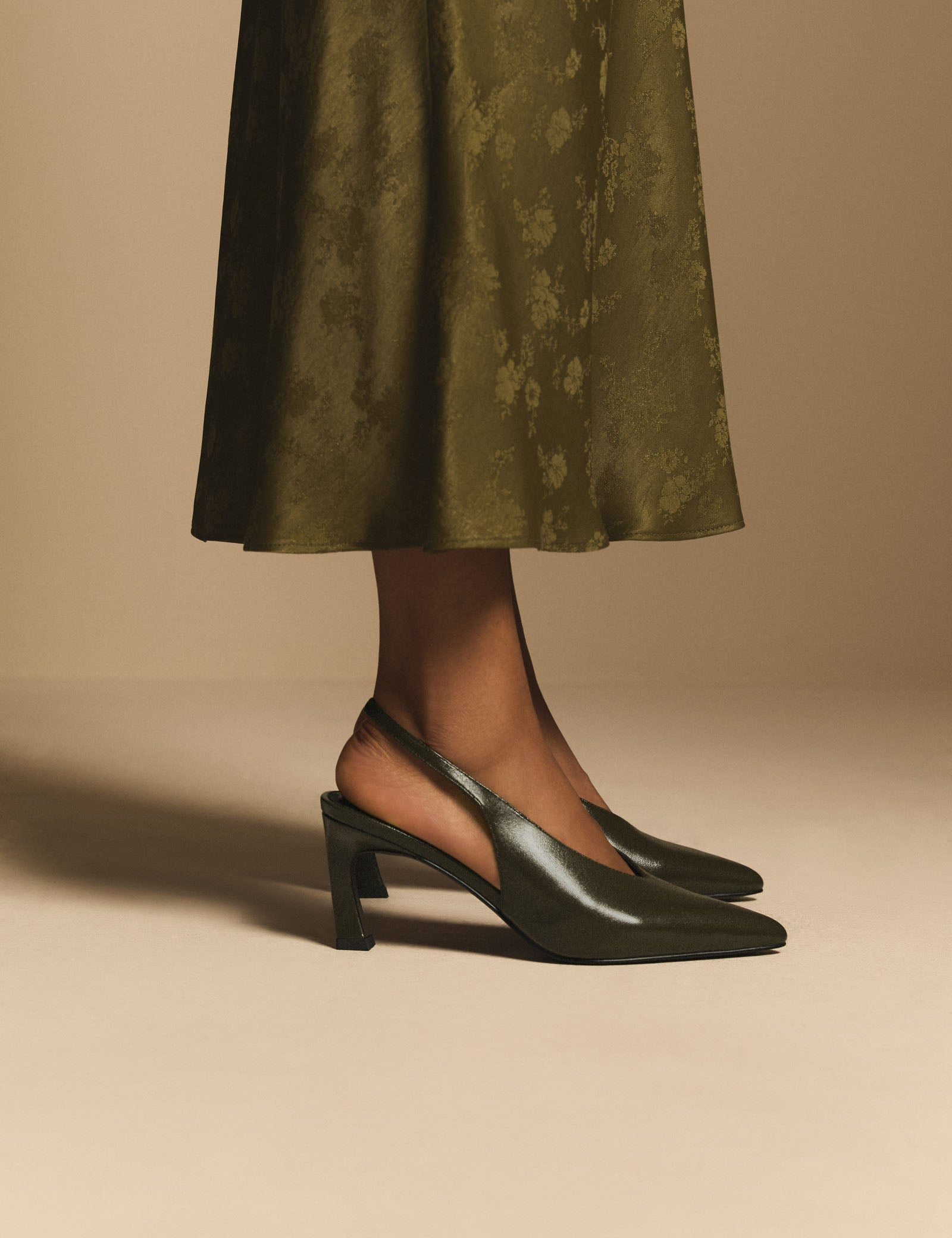 Green High Vamp Sling Back Heels