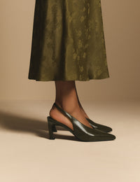 Green High Vamp Sling Back Heels
