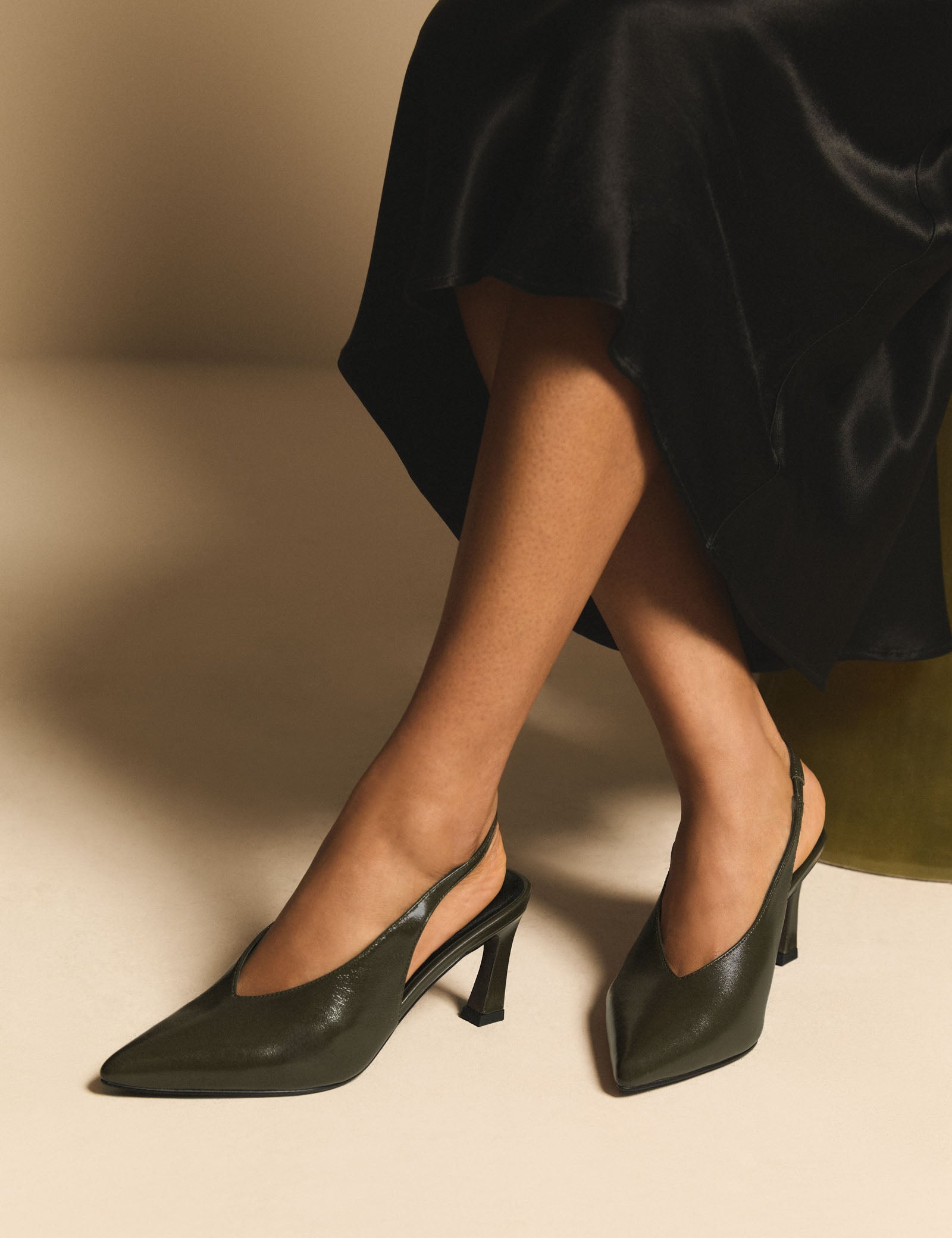 Green High Vamp Sling Back Heels