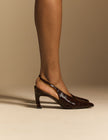 Brown Croc-Embossed Leather Slingback Heels