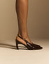 Brown Croc-Embossed Leather Slingback Heels