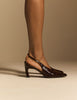Brown Croc-Embossed Leather Slingback Heels