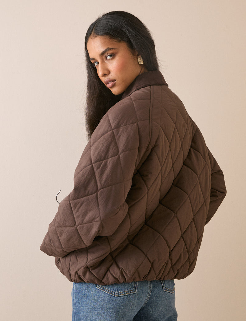 Brown Quilted Blouson Bomber Jacket