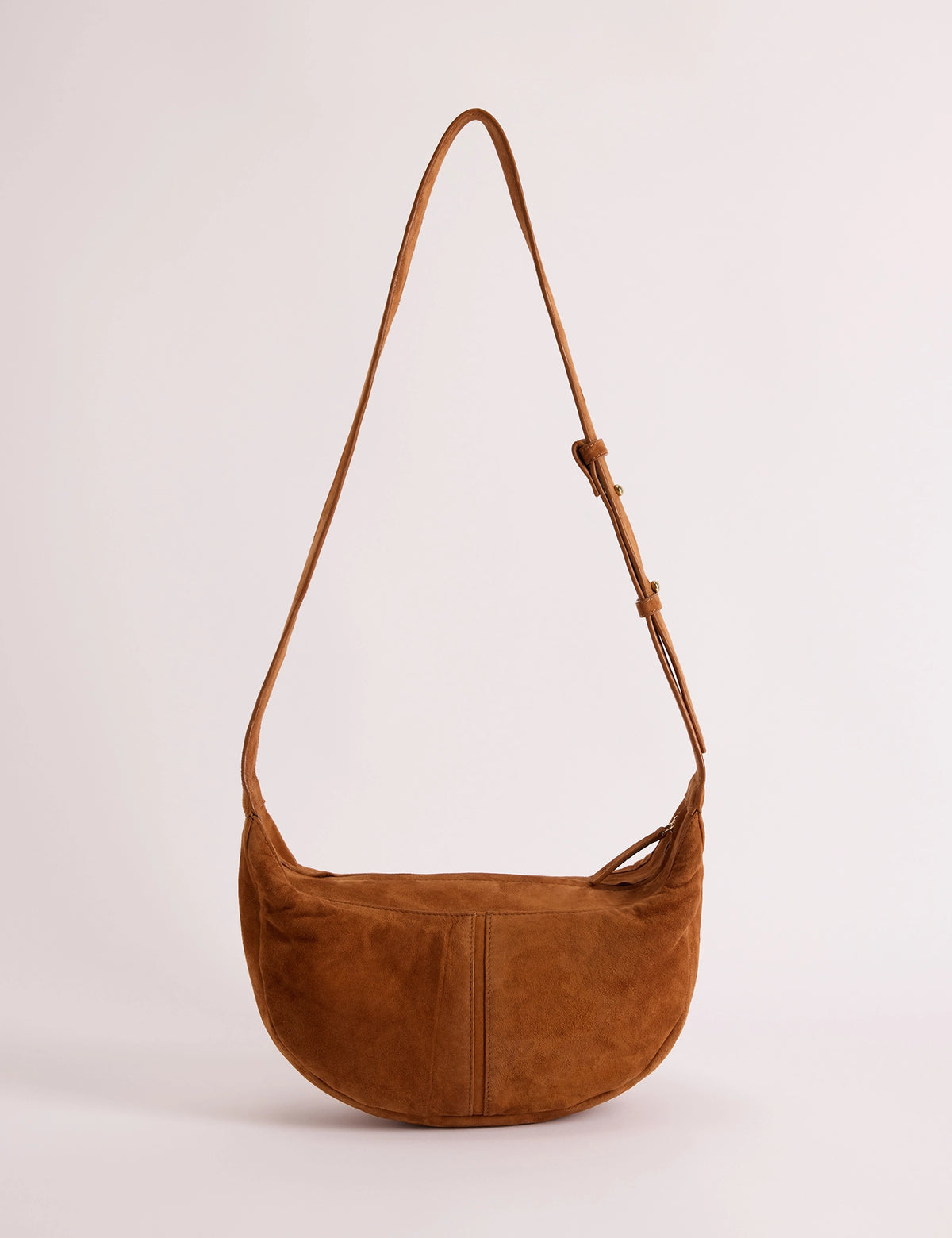 Tan Suede Crescent Crossbody Bag