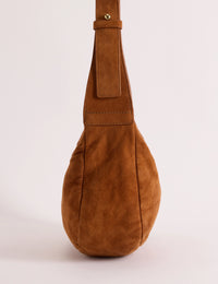 Tan Suede Crescent Crossbody Bag