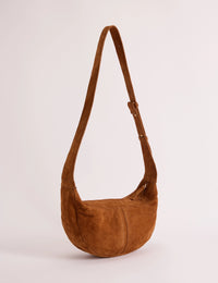 Tan Suede Crescent Crossbody Bag