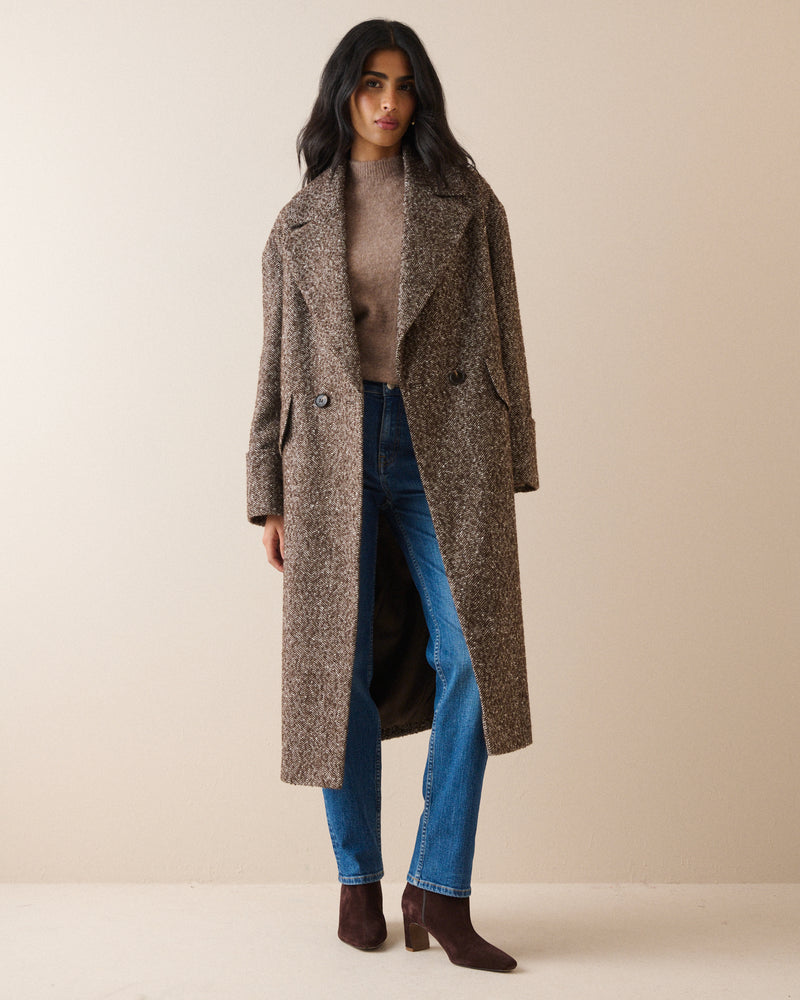 Brown Herringbone Relaxed Coat