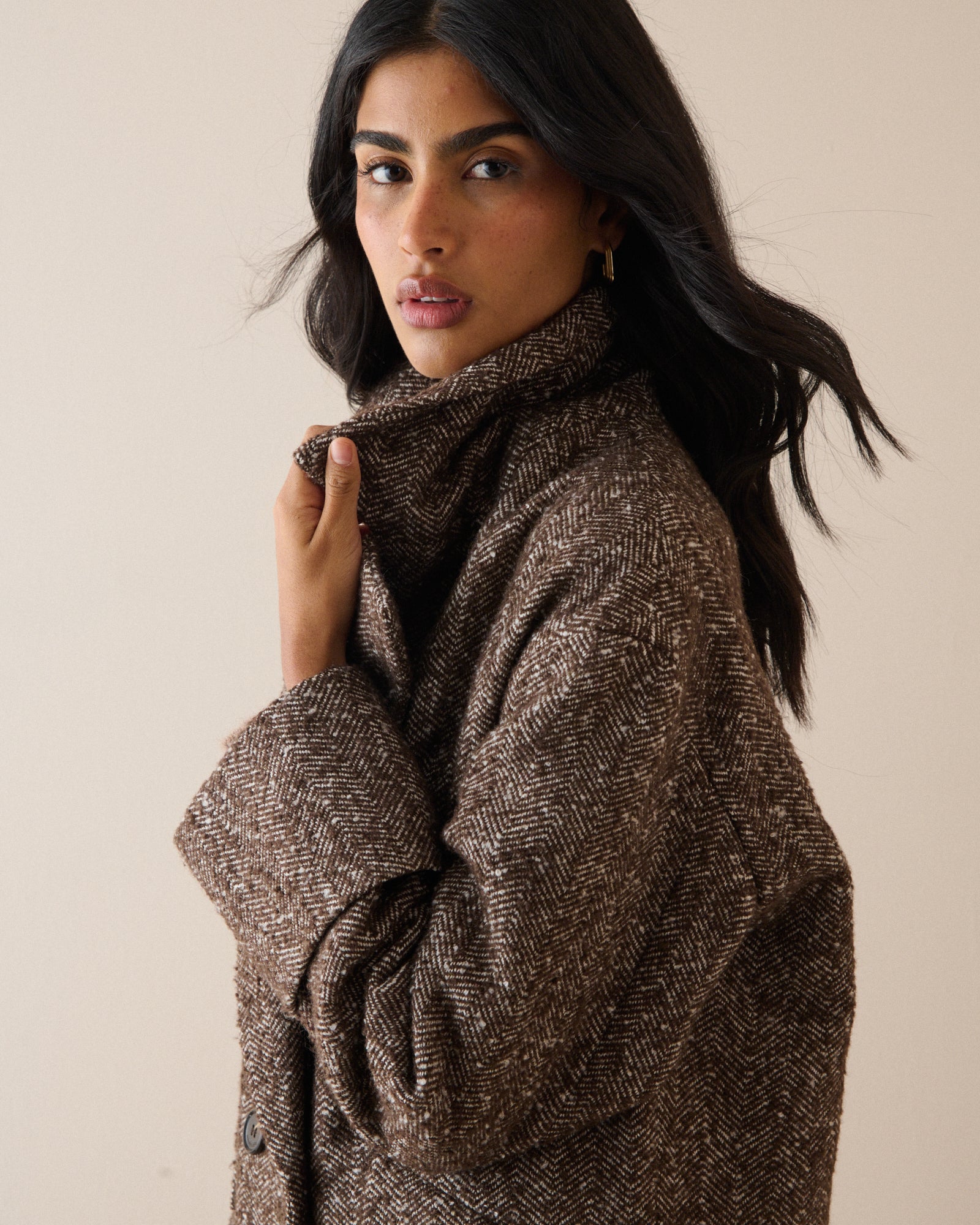 Brown Herringbone Relaxed Coat