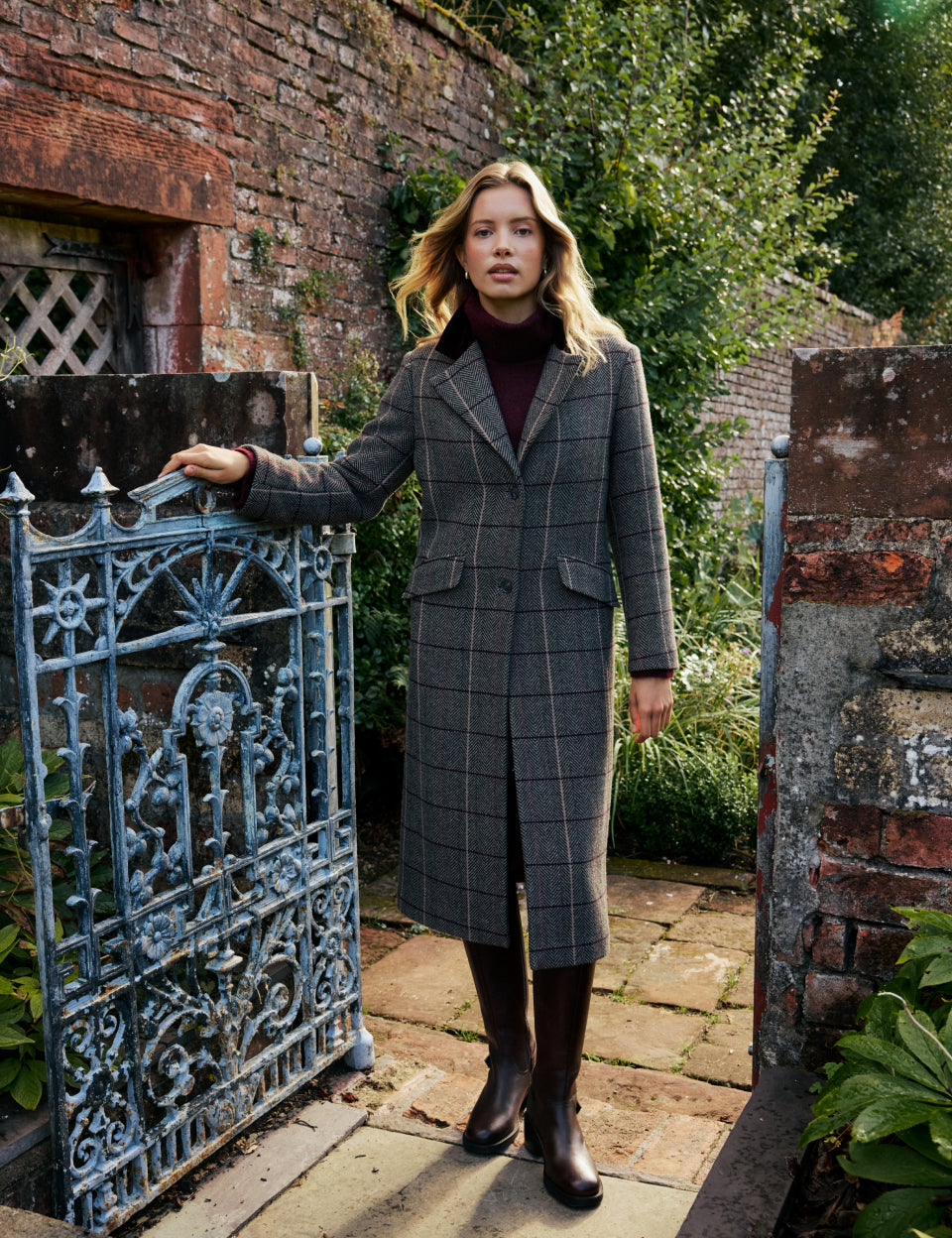 Brown Herringbone Wool-Blend Coat