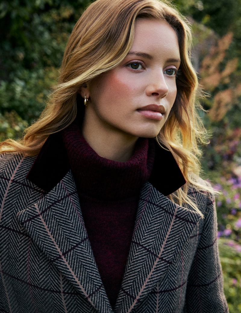Brown Herringbone Wool-Blend Coat