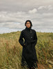 Black Wool-Blend Funnel Neck Coat