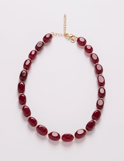 Gold Plated Ruby Quartz Beaded Necklace