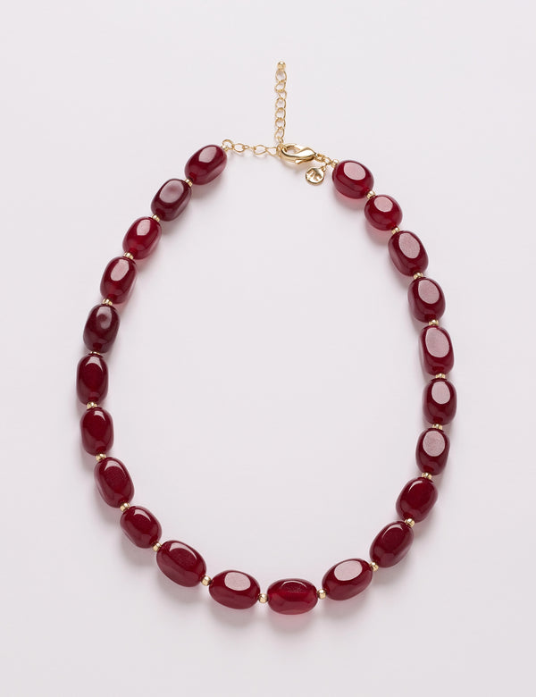 Gold Plated Ruby Quartz Beaded Necklace