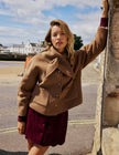 Camel Wool-Blend Neck Tie Jacket