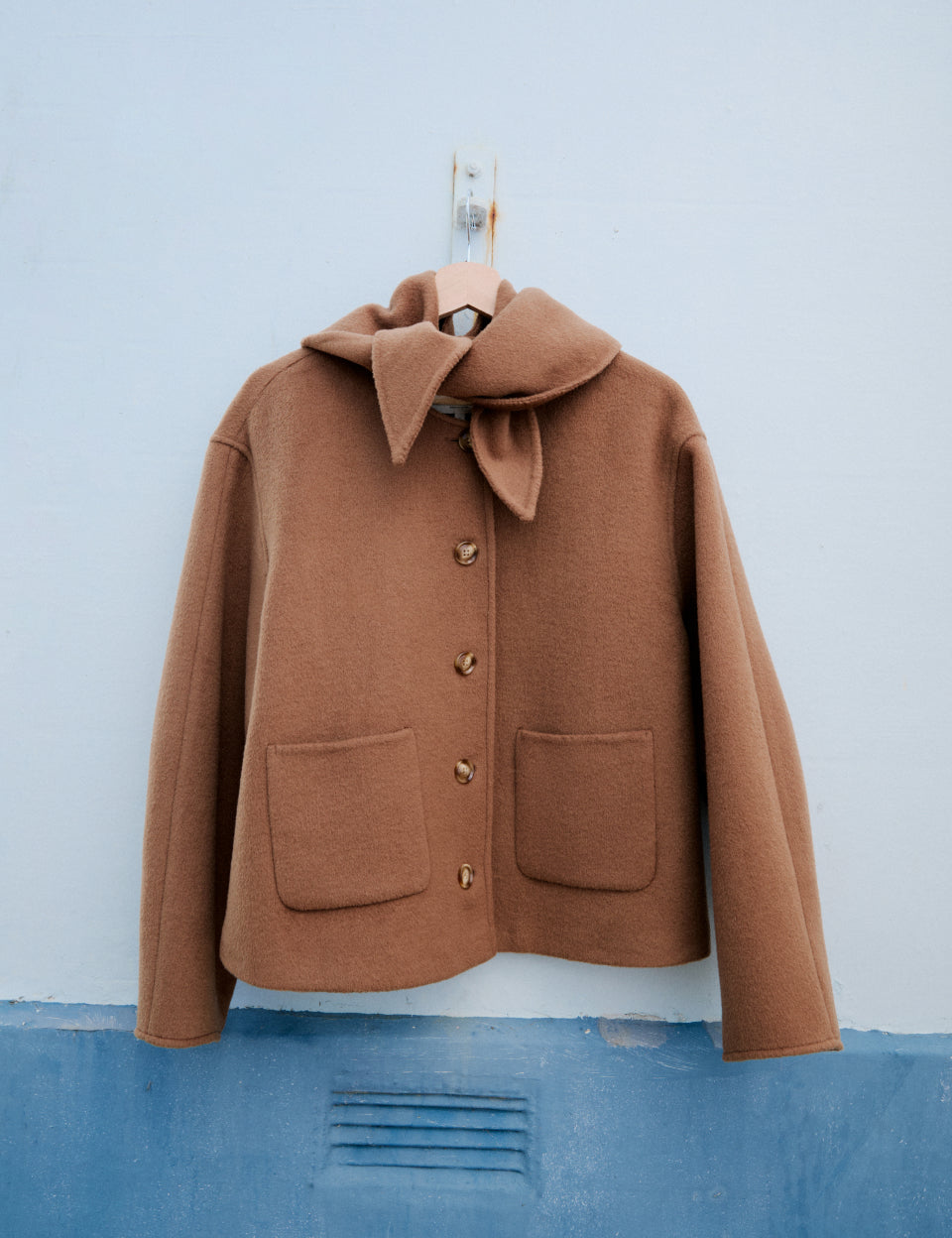 Camel Wool-Blend Neck Tie Jacket