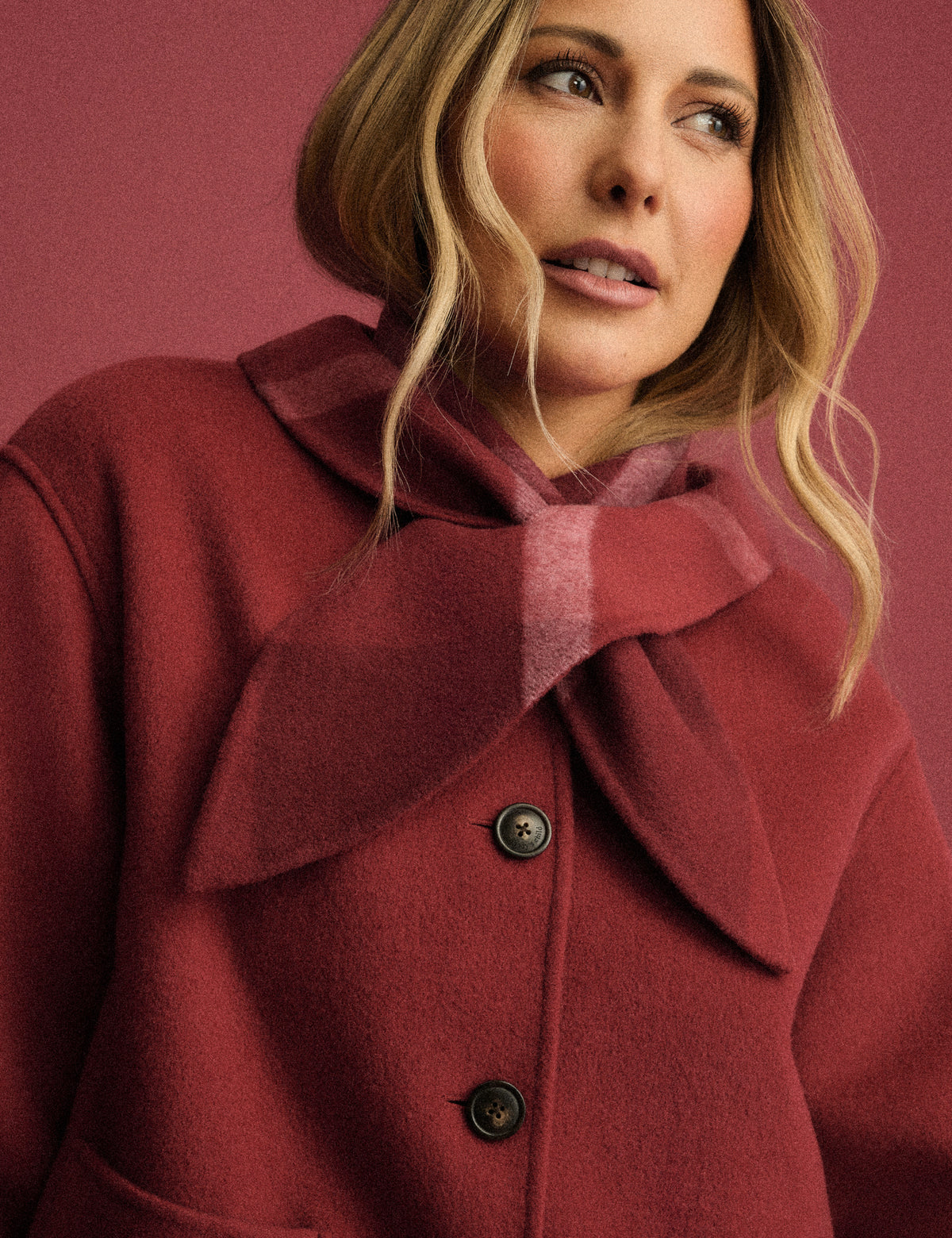 Red Tie Neck Wool-Blend Jacket