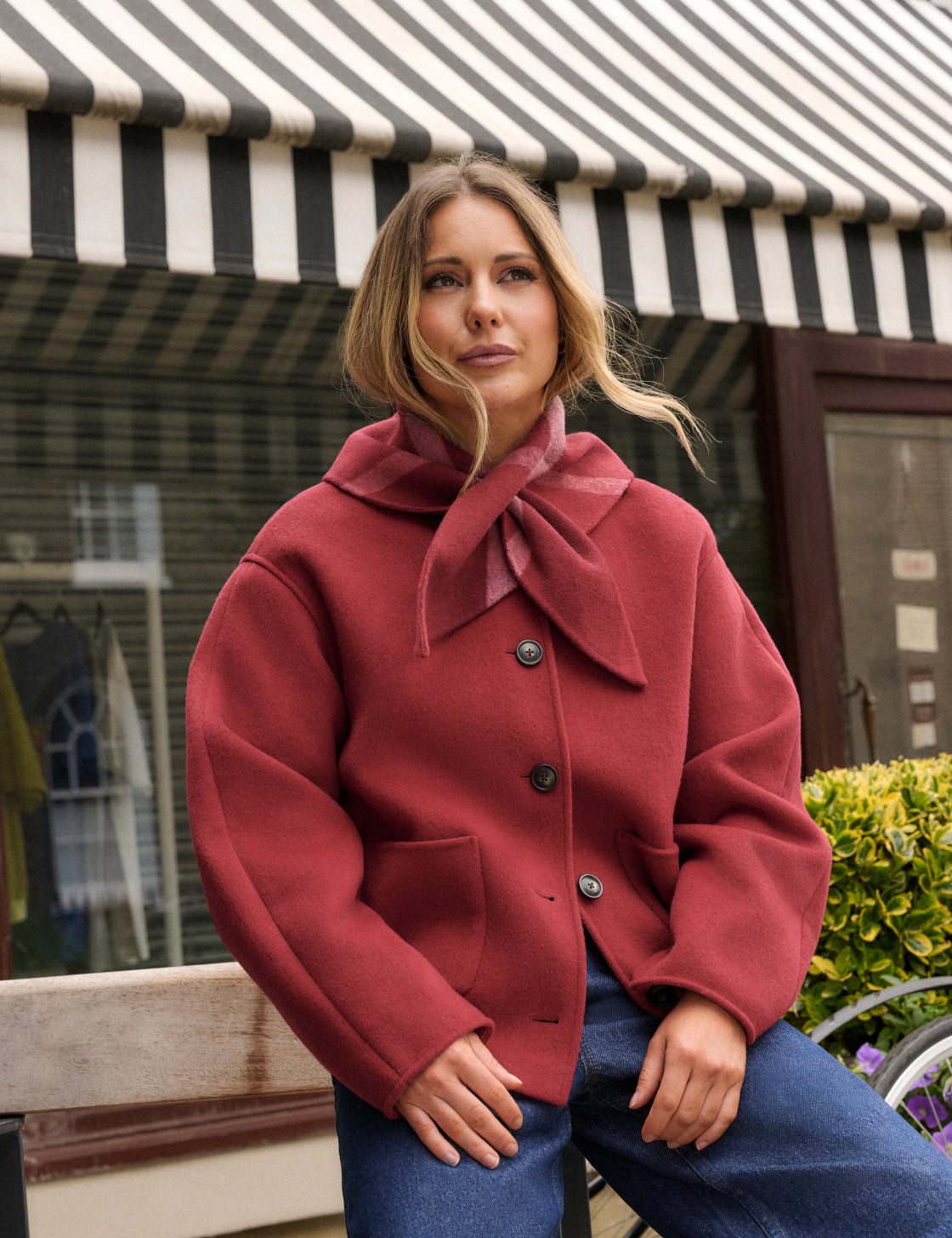 Red Tie Neck Wool-Blend Jacket