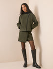 Khaki Whipstitch Asymmetric Wool-Blend Jacket