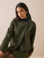 Khaki Whipstitch Asymmetric Wool-Blend Jacket