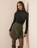 Khaki Whipstich Trim Wrap Mini Skirt