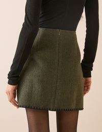 Khaki Whipstich Trim Wrap Mini Skirt