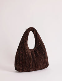 Brown Pleated Satin Shoulder Bag