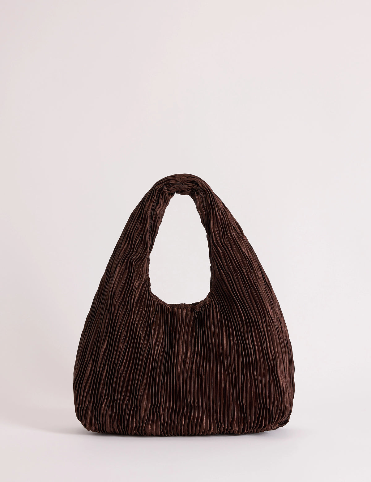 Brown Pleated Satin Shoulder Bag