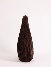 Brown Pleated Satin Shoulder Bag