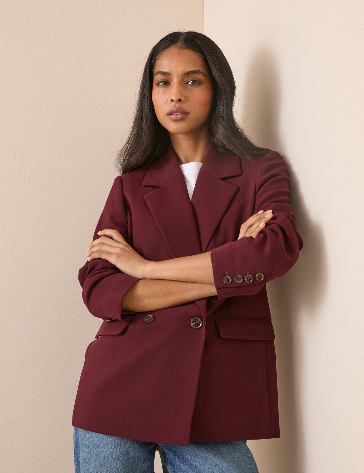 Burgundy Double Breasted Alicia Blazer