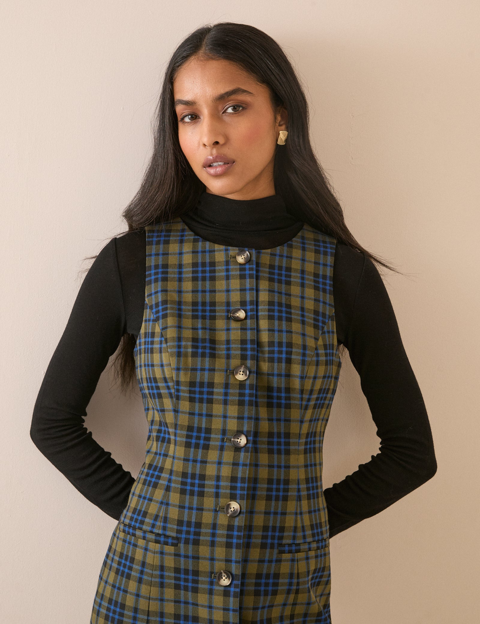 Blue and Green Check Ellie Mini Dress